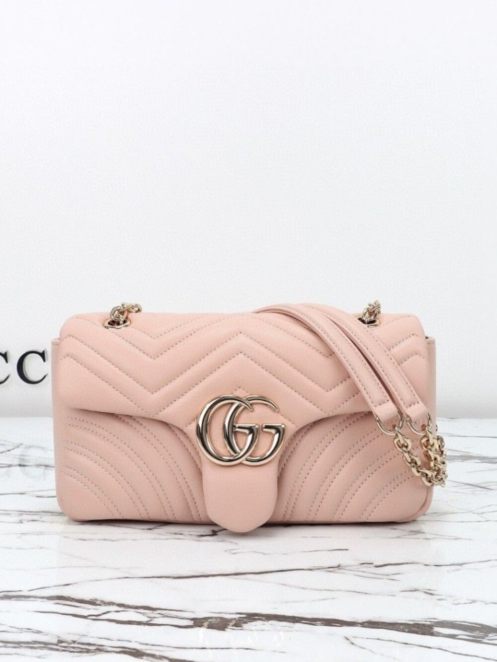 Gucci GG Marmont shoulder bag in pink beige leather